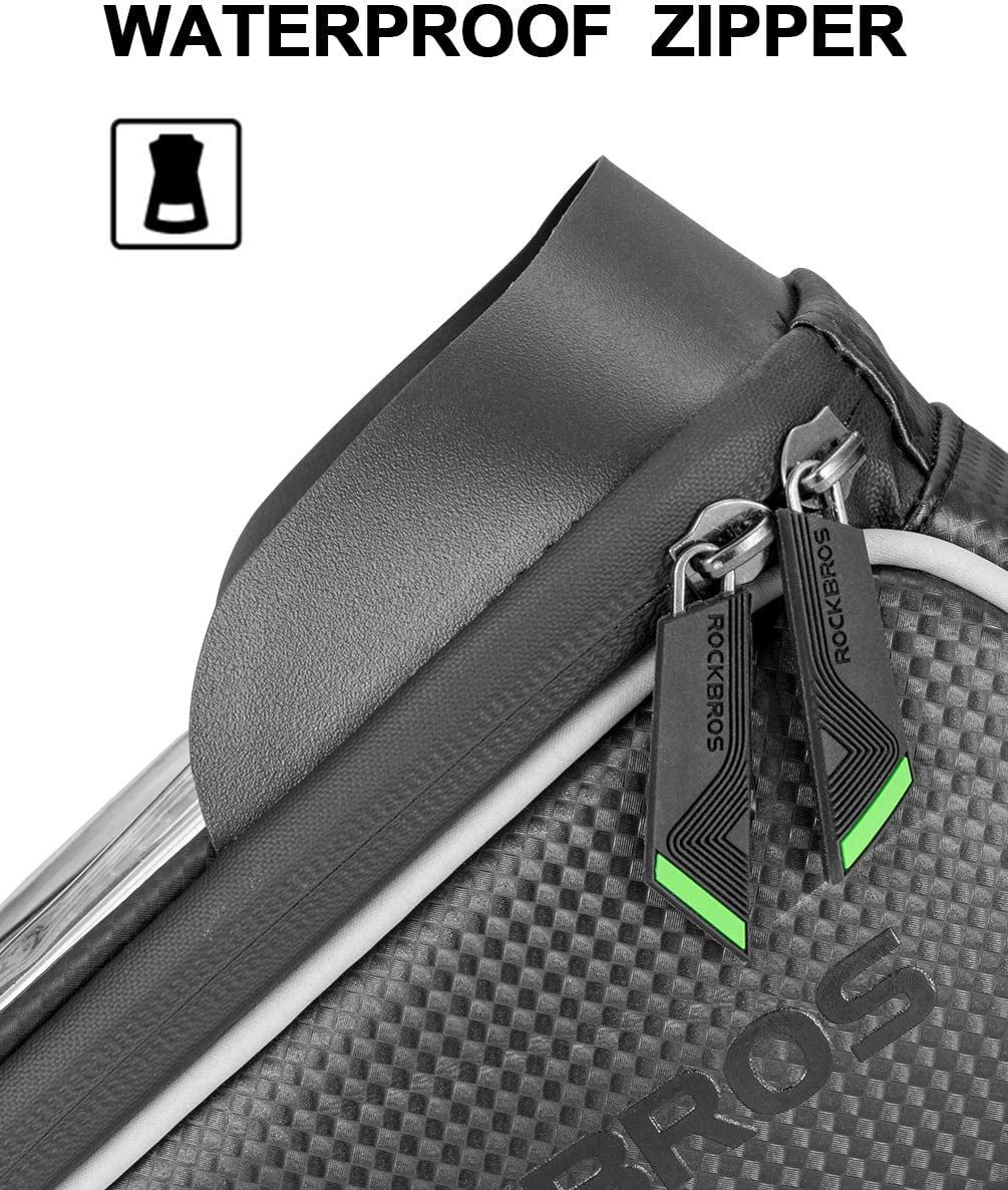 Waterproof Bike Phone Bag - Top Tube Bicycle Front Frame Pouch for iPhone Xs Max, Samsung S10 - Bike Accessories Bag with Phone Holder - Compatible with iPhone 11 Pro Plus