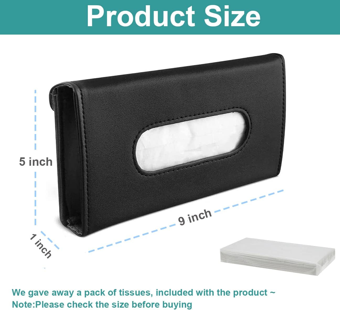 Car Tissue Holder: Premium PU Leather Car Napkin Holder for Visor and Backseat - Black