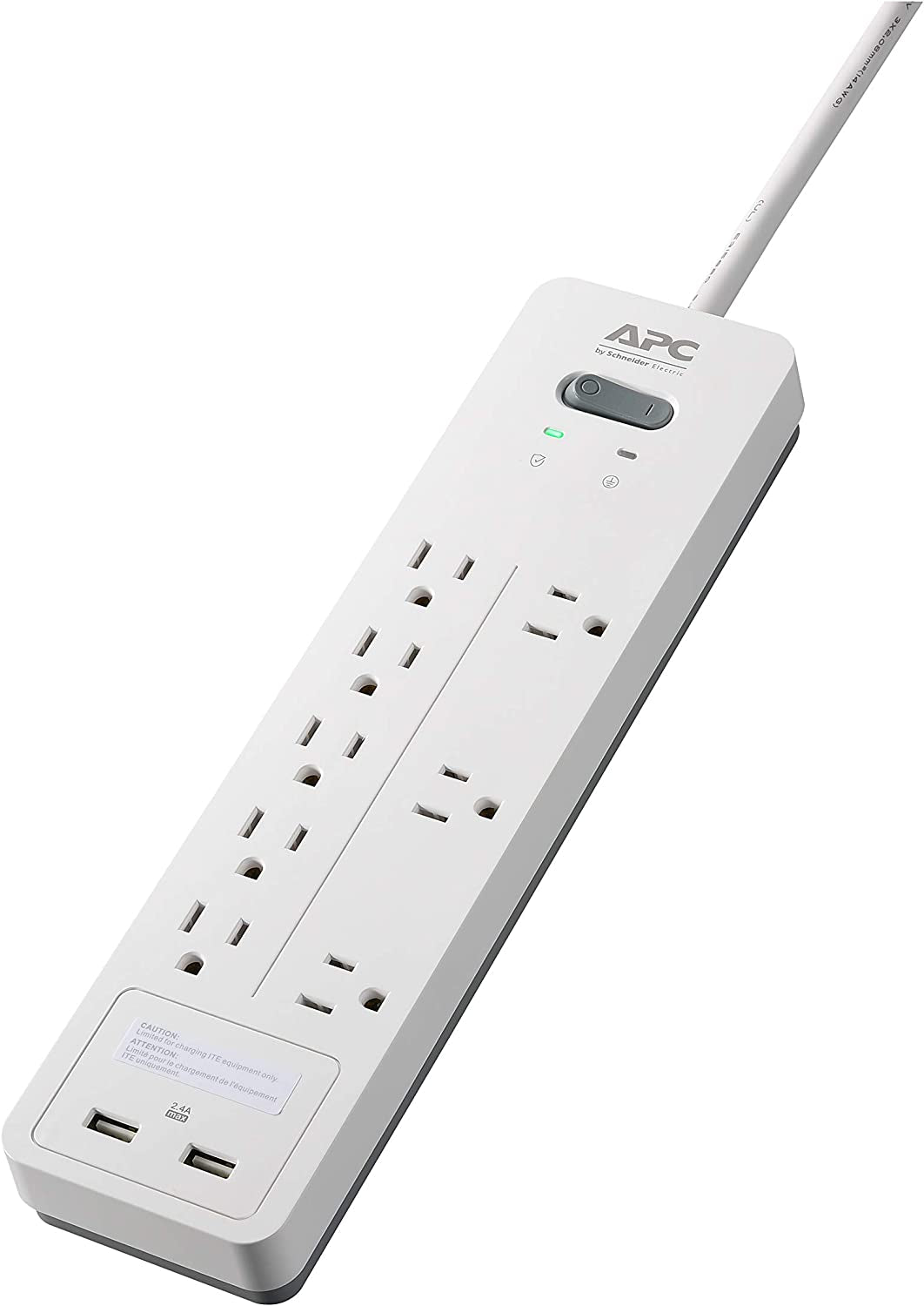 APC Surge Protector Power Strip with USB Charging Ports, 8 Outlets, 2160 Joules, Surgearrest Home/Office 