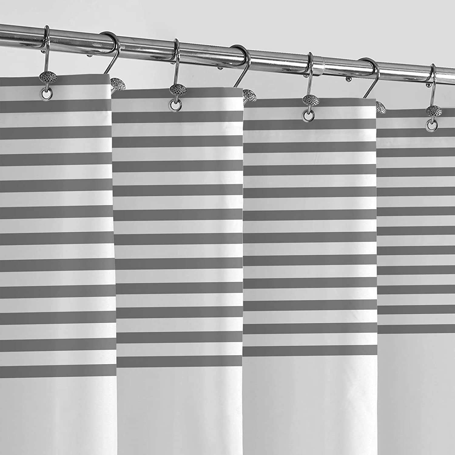 Gray and White Shower Curtain with Tassels - Modern Farmhouse Waterproof Decorative Polyester Cloth Bathroom Shower Curtain - 72"x72" Inches - Gray