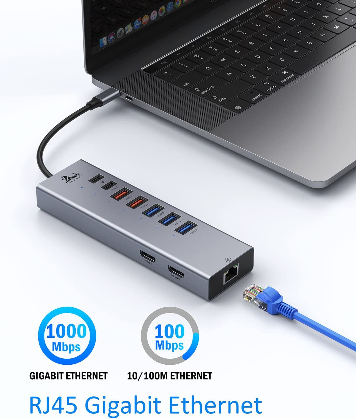 10-in-1 USB C Docking Station with Dual Monitor Support, HDMI Adapters, Ethernet, and High-Speed USB Connectivity for Dell, HP, Lenovo, and MacBook