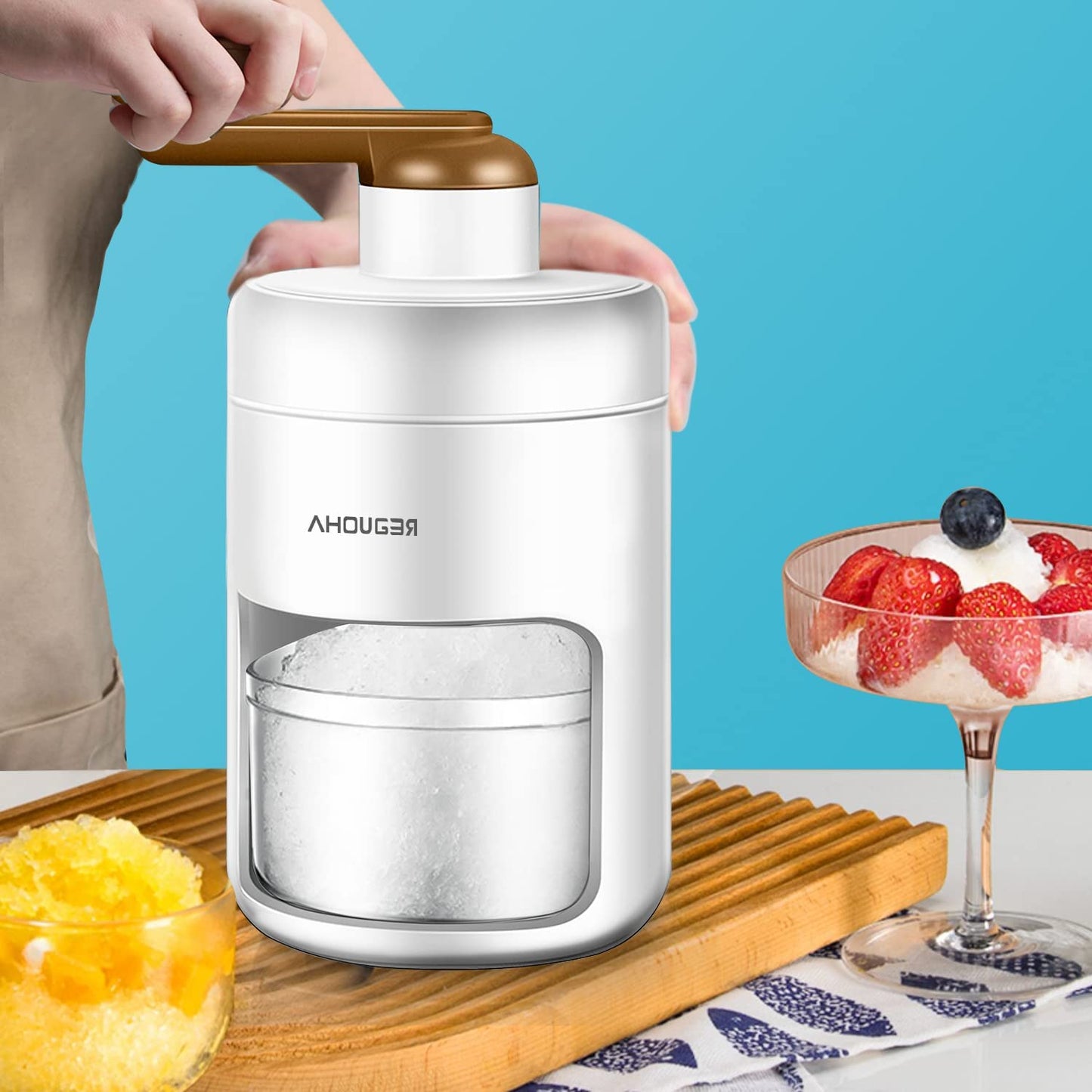 Premium Portable Ice Shaver Machine 2023: Enjoy Shaved Ice and Snow Cones Anywhere with Free Ice Cube Trays - BPA-Free