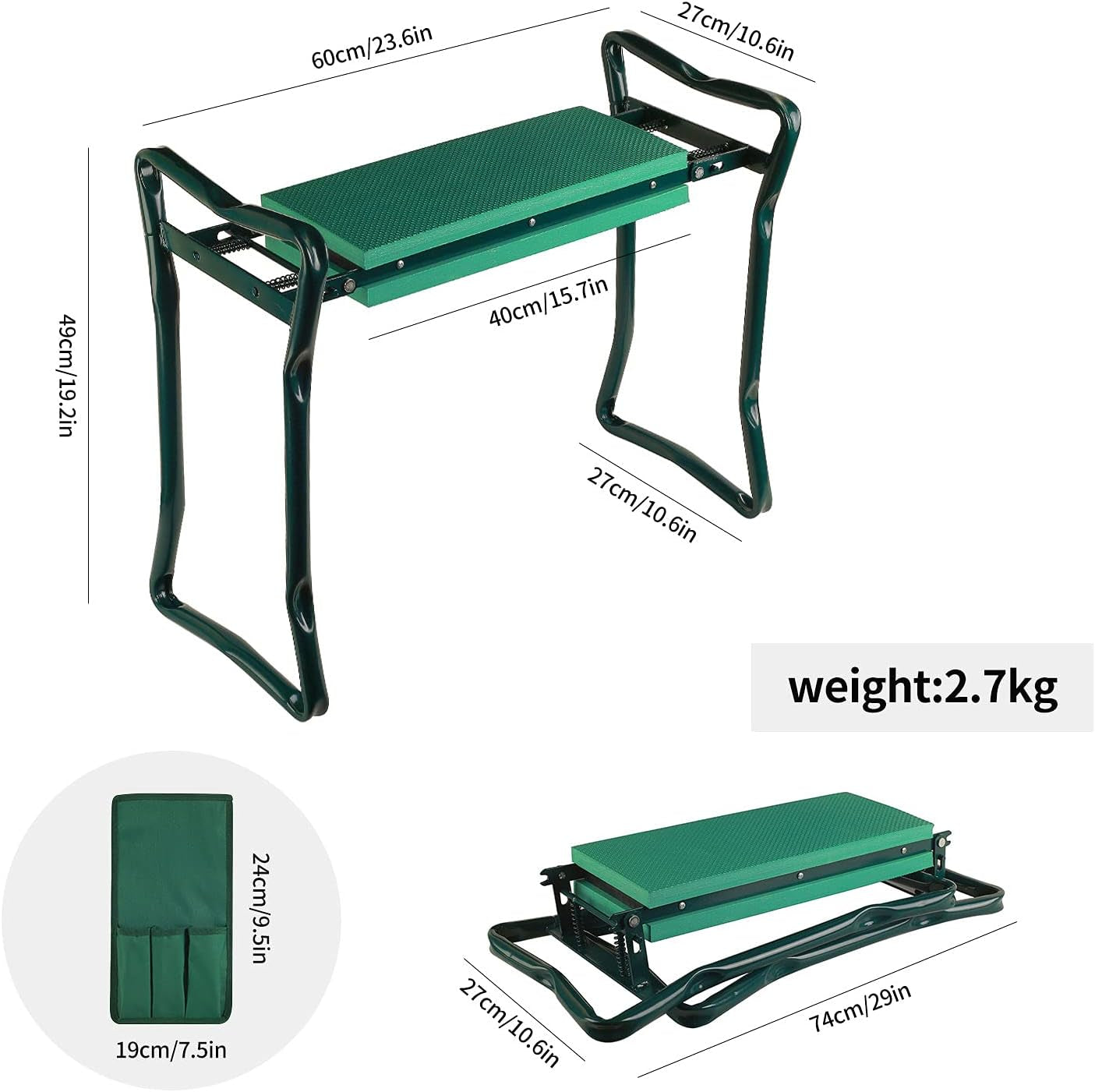 Folding Garden Kneeler and Seat: Multi-Functional Gardening Stool with 2 Tool Pouches