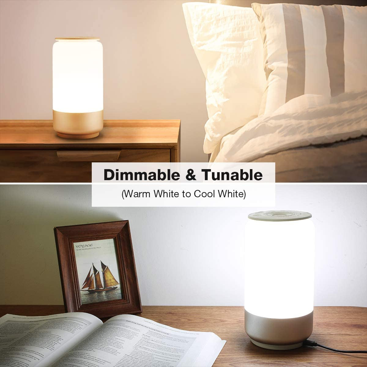 WiFi Smart Bedside Lamp: Dimmable, Works with Alexa, Google Assistant. Tunable White & Color Changing RGB Night Light. Perfect for Bedroom and Living Room. 2.4GHz WiFi Only.