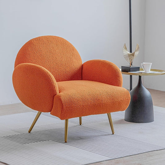 Orange Accent Sherpa Chair - Comfy Modern Armchair with Golden Metal Legs Mid-Century Sofa Chair