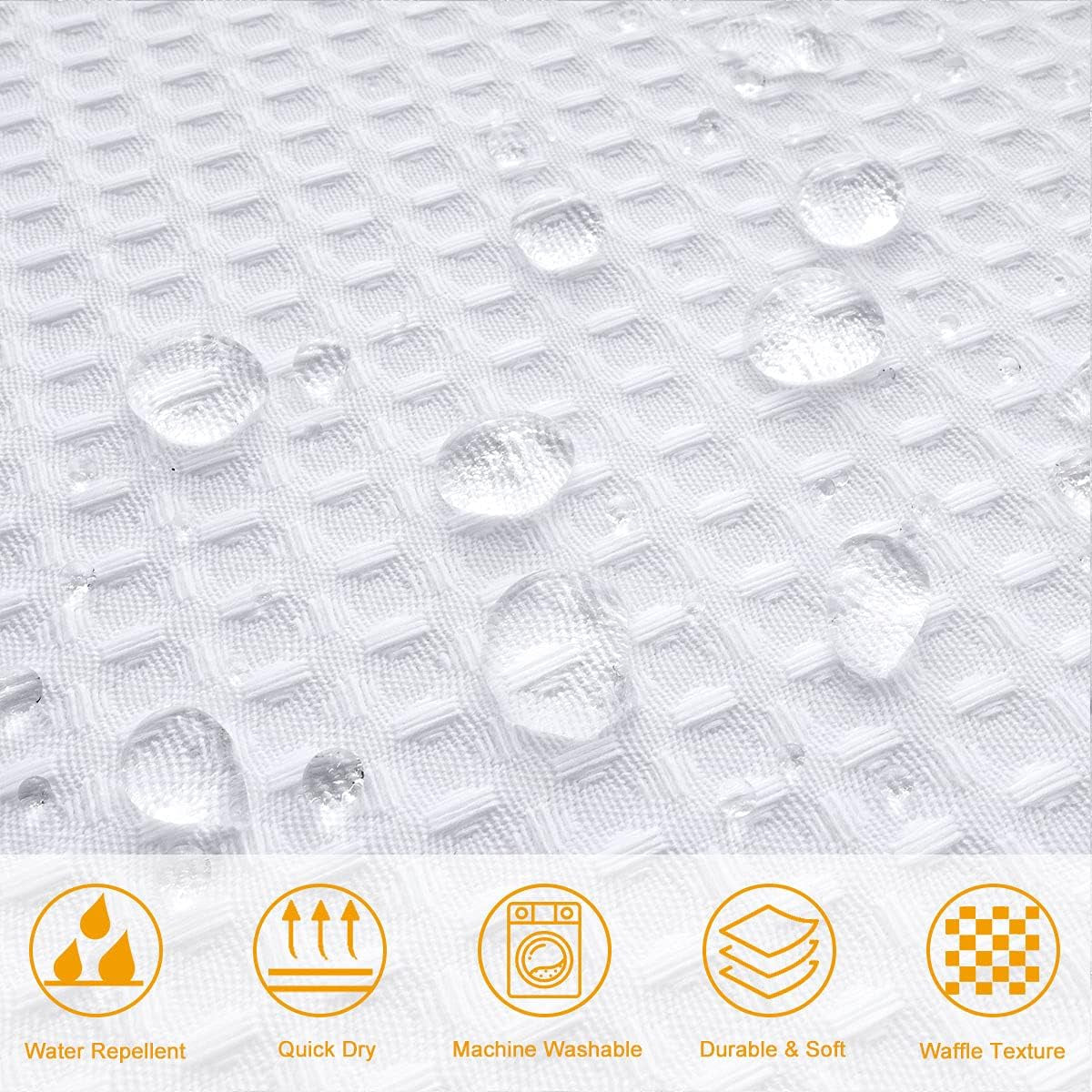 White Waffle Weave Extra Long Fabric Shower Curtain - 72" x 84" - Water Repellent, Hotel Quality, Washable Decorative Bathroom Curtain for Showers & Bathtubs