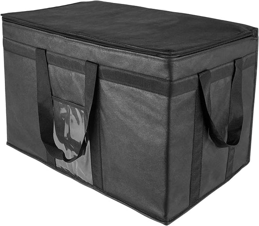 Extra-Large Insulated Cooler Bag - 23" W x 15" H x 14" D. Reusable Double Zipper Bag for Food Delivery, Restaurant, Instacart, and Food Transport. Keeps Food Hot or Cold. Available in Black.