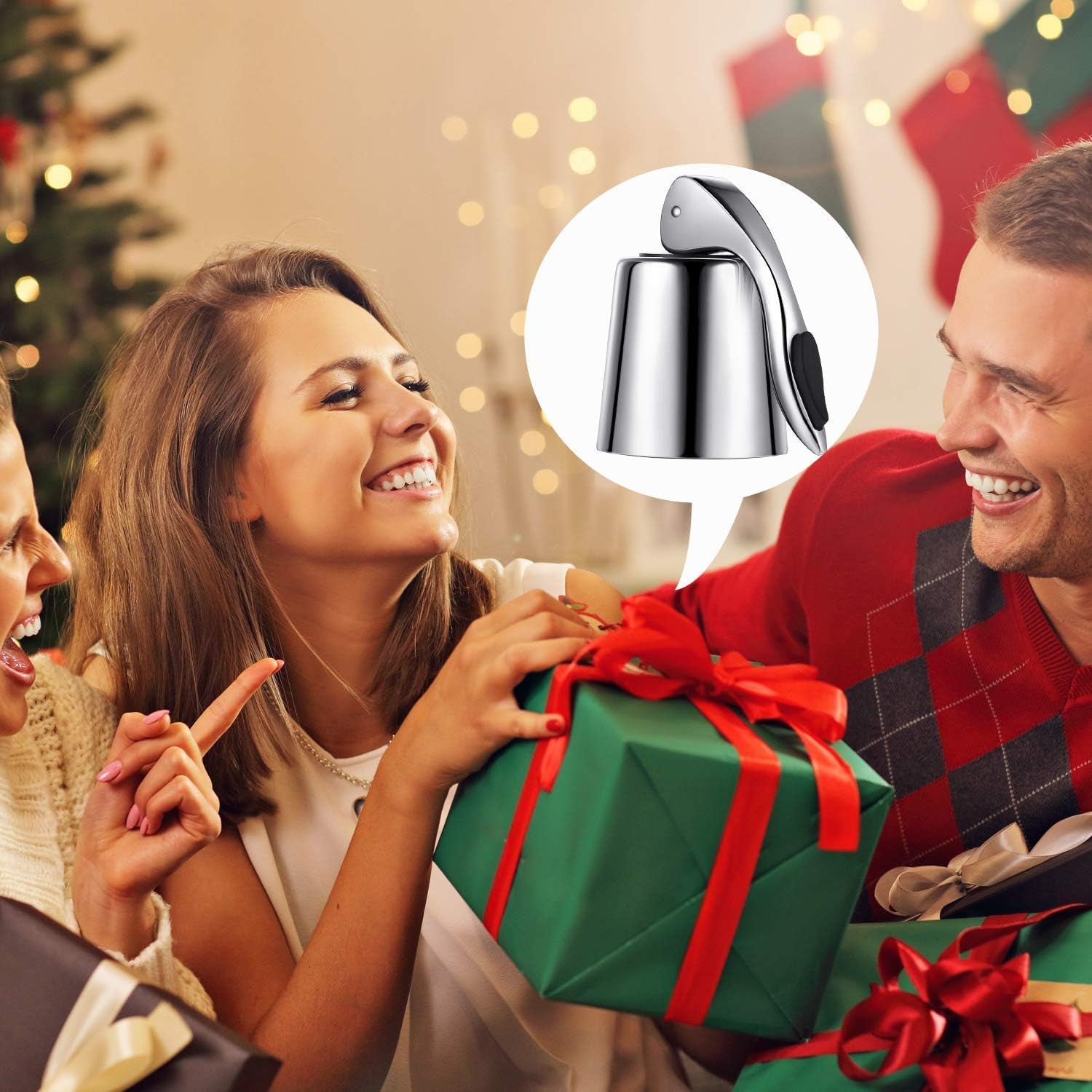 Set of 3 Reusable Stainless Steel Wine Stoppers - Vacuum Sealer to Preserve Wine and Champagne Freshness - 1.6 x 3.7 inches