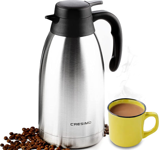 68oz Thermal Coffee Carafe: Insulated Stainless Steel Double Walled Vacuum Flask/Thermos, Keeps Coffee and Tea Hot for 12 Hours - Ideal Coffee Dispenser