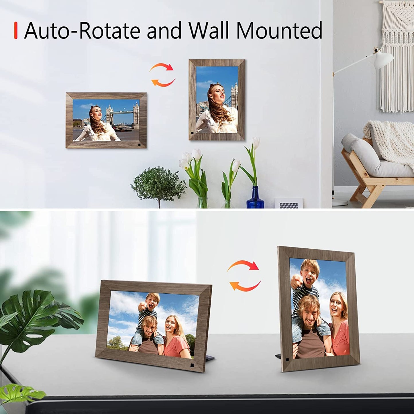 10.1 Inch Wifi Digital Photo Frame, IPS Touch Screen Smart Cloud Photo Frame with 16GB Storage, Wall Mountable, Auto-Rotate, Motion Sensor, Share Photos and Videos via Frameo App