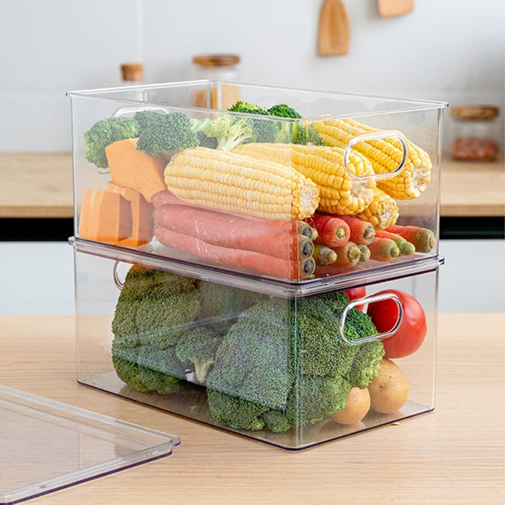 8-Pack Refrigerator Organizer Bins with Lids - Clear Plastic Freezer and Fridge Organizers, Designed for Kitchen, Cabinets, and Pantry Organization; Ideal for Storing Food Items.