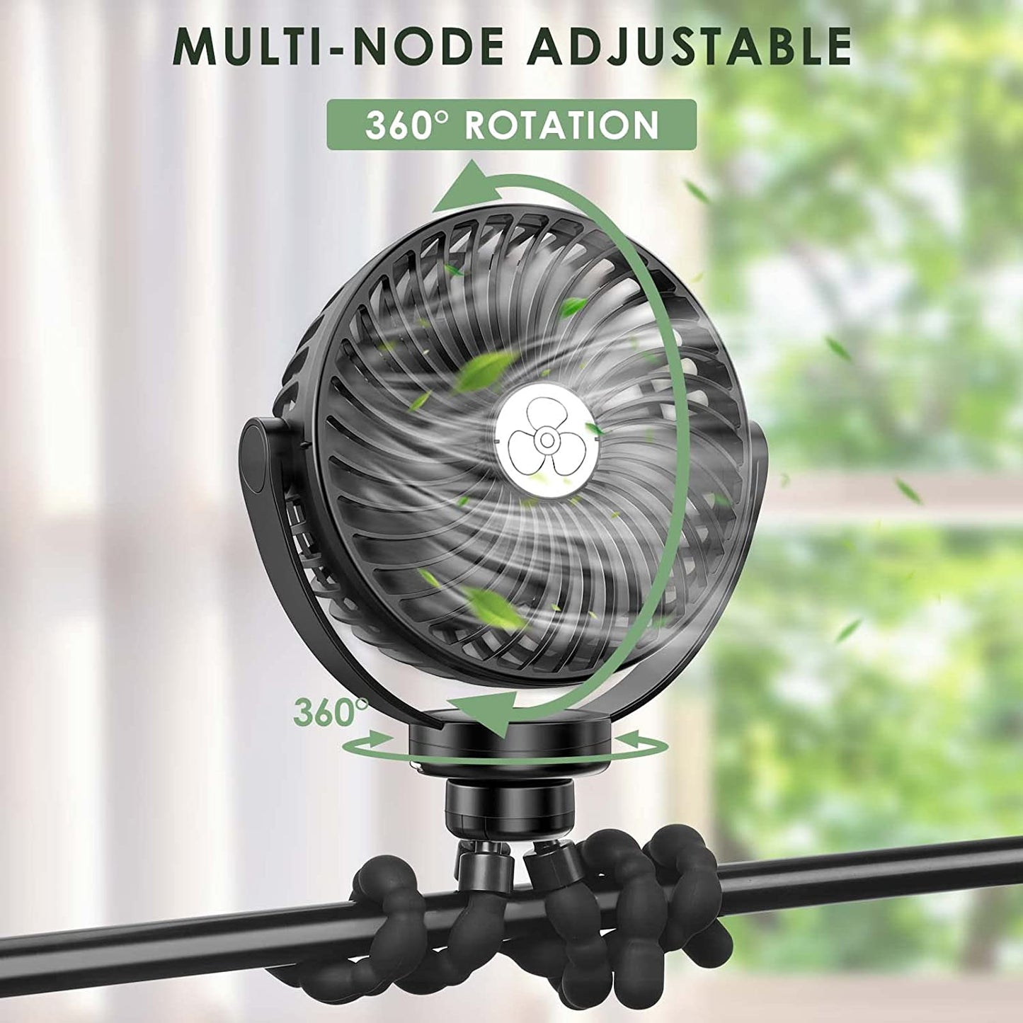 USB Rechargeable Stroller Fan with Flexible Tripod, LED Light, and Ultra Quiet Operation - Portable Personal Fan for Stroller, Car Seat, Bike, Camping, Office, and Outdoor Use