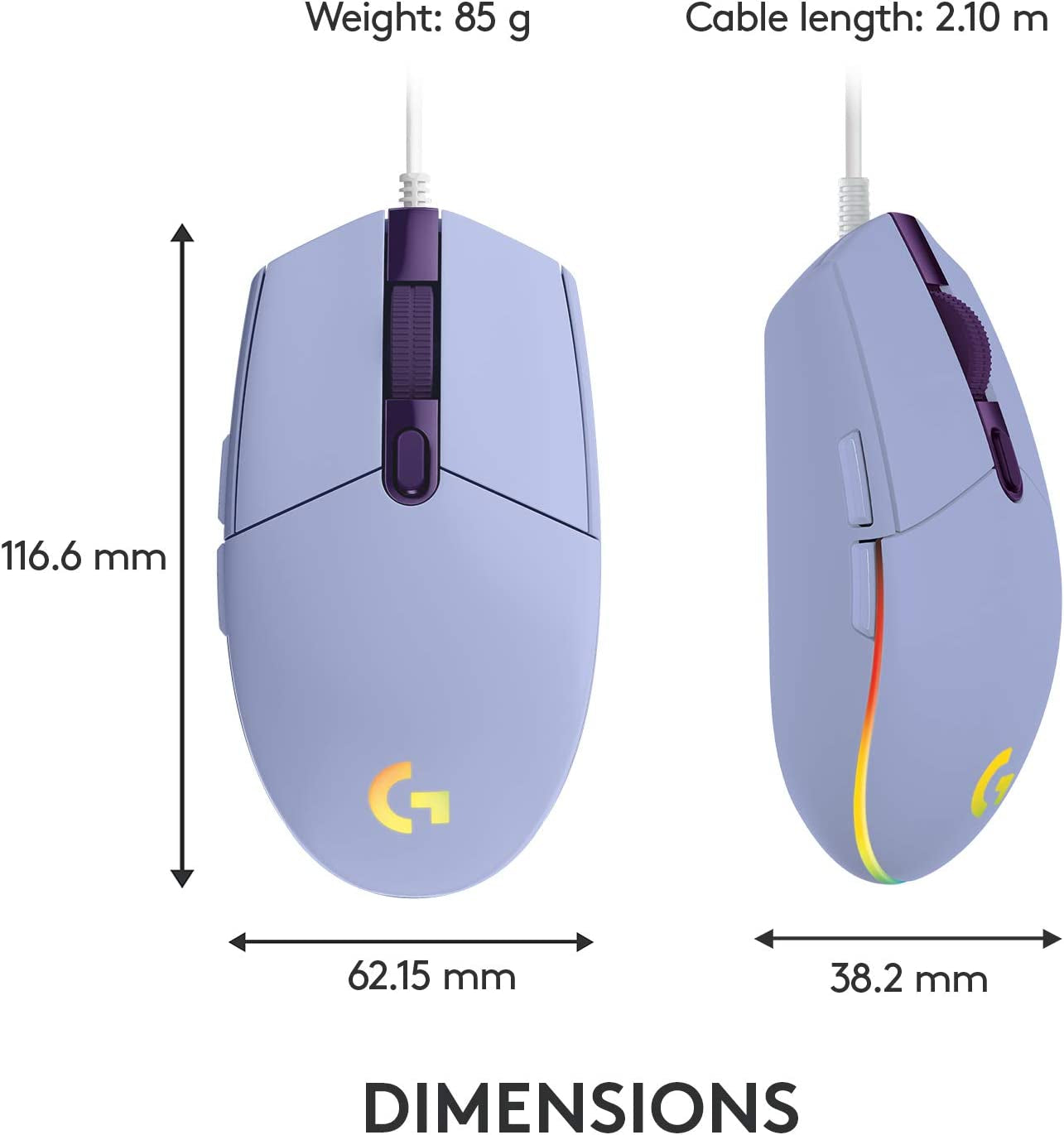 Wired Gaming Mouse 203: 8,000 DPI, Rainbow Optical Effect LIGHTSYNC RGB. Features 6 Programmable Buttons, On-Board Memory, and Screen Mapping. Compatible with PC/Mac Computer and Laptop. Available in Lilac.