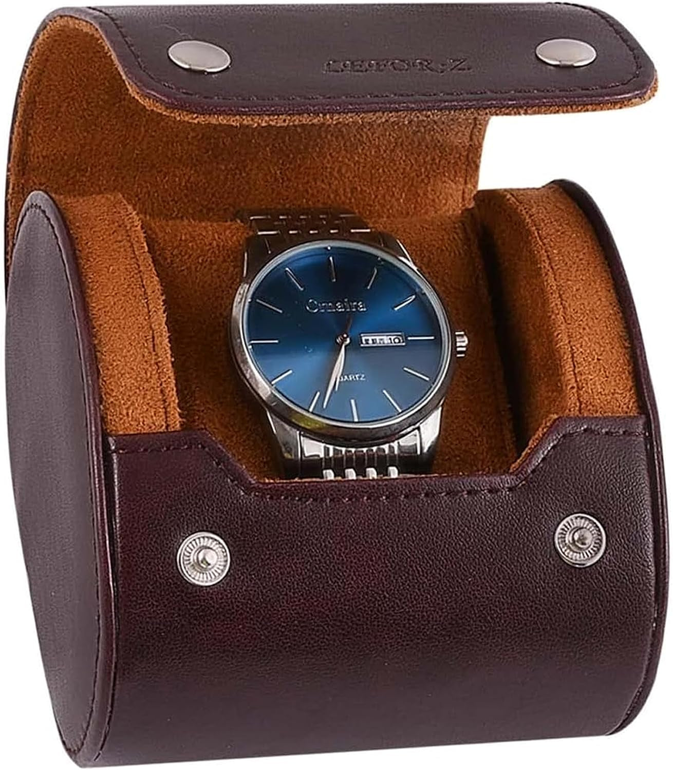 Men's Portable PU Leather Watch Roll Travel Case - Single Watch Organizer and Display Storage Holder in Brown