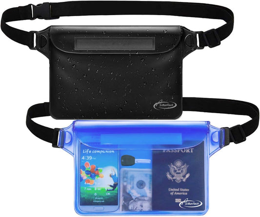 Waterproof Pouch with Waist Strap (2 Pack) - Premium Beach Accessory for Secure and Dry Storage of Your Phone and Valuables - Ideal for Boating, Swimming, Snorkeling, Kayaking, Beach, Pool, and Water Parks