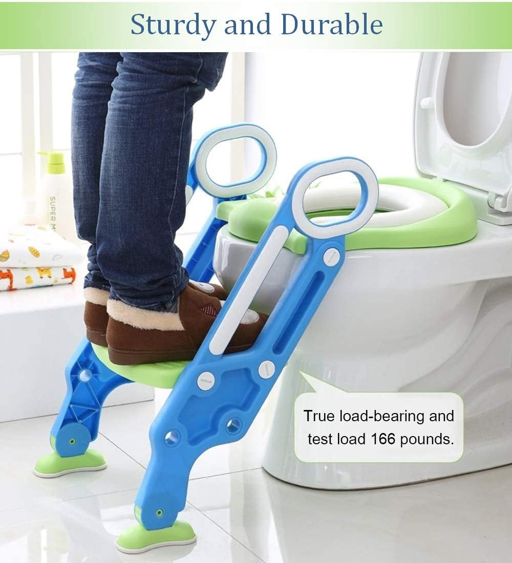 Kids Potty Training Seat with Step Stool - Soft Cushion, Sturdy Steps - Blue Green - Boys and Girls.