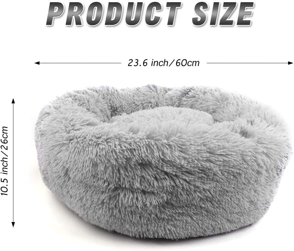 24'' Calming Dog Bed - Suitable for Small Dogs and Indoor Cats - Round Donut Shape - Washable - Provides Self-Warming Comfort - Made from Soft Luxury Plush - Ideal for Pet Anxiety - Cuddler Cushion for Puppies and Kittens up to 20lbs.