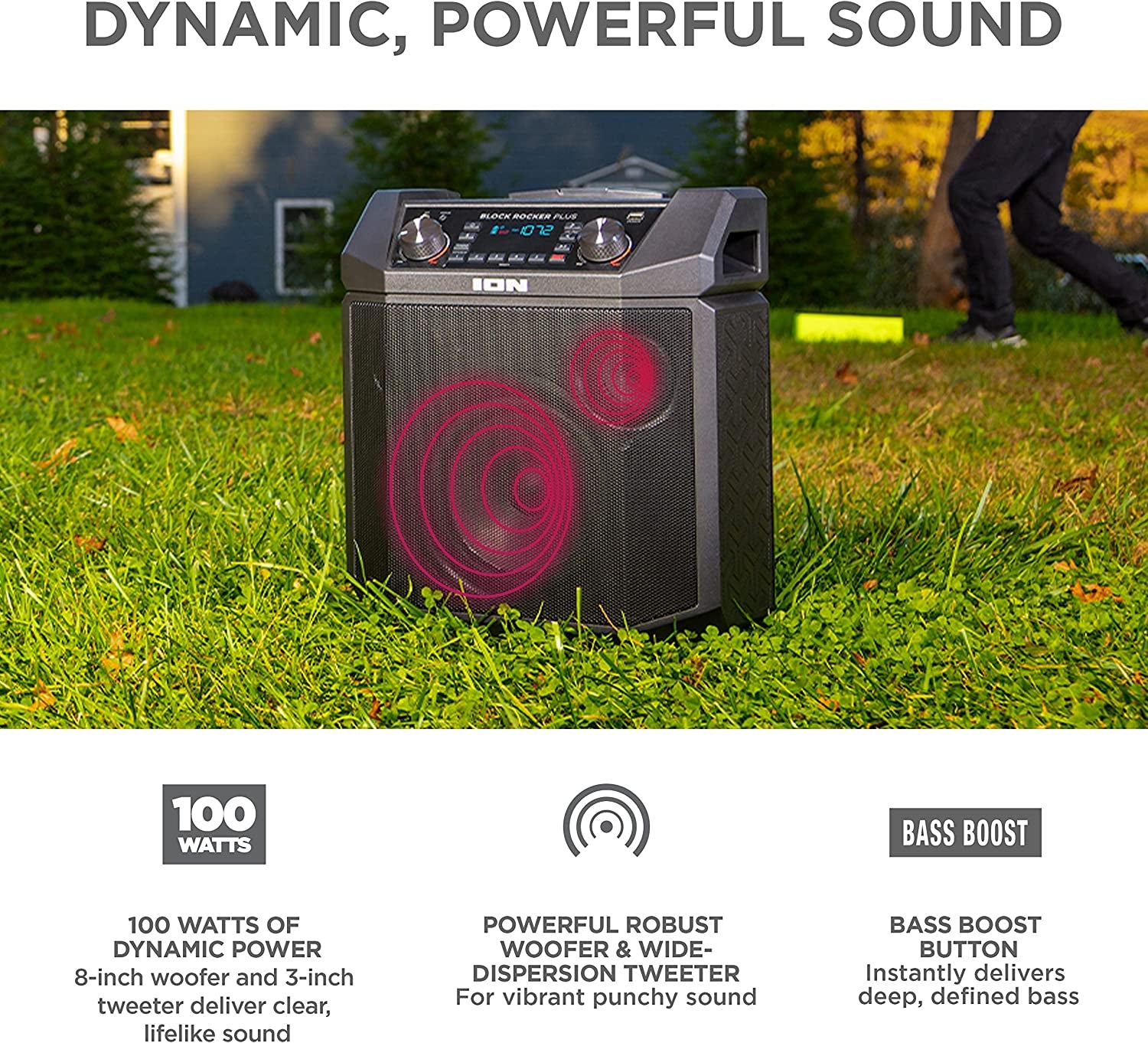 Audio Block Rocker Plus-Portable Bluetooth Speaker 100W W/Battery, Karaoke Microphone, AM FM Radio, Wheels & Telescopic Handle and USB Charging, Black