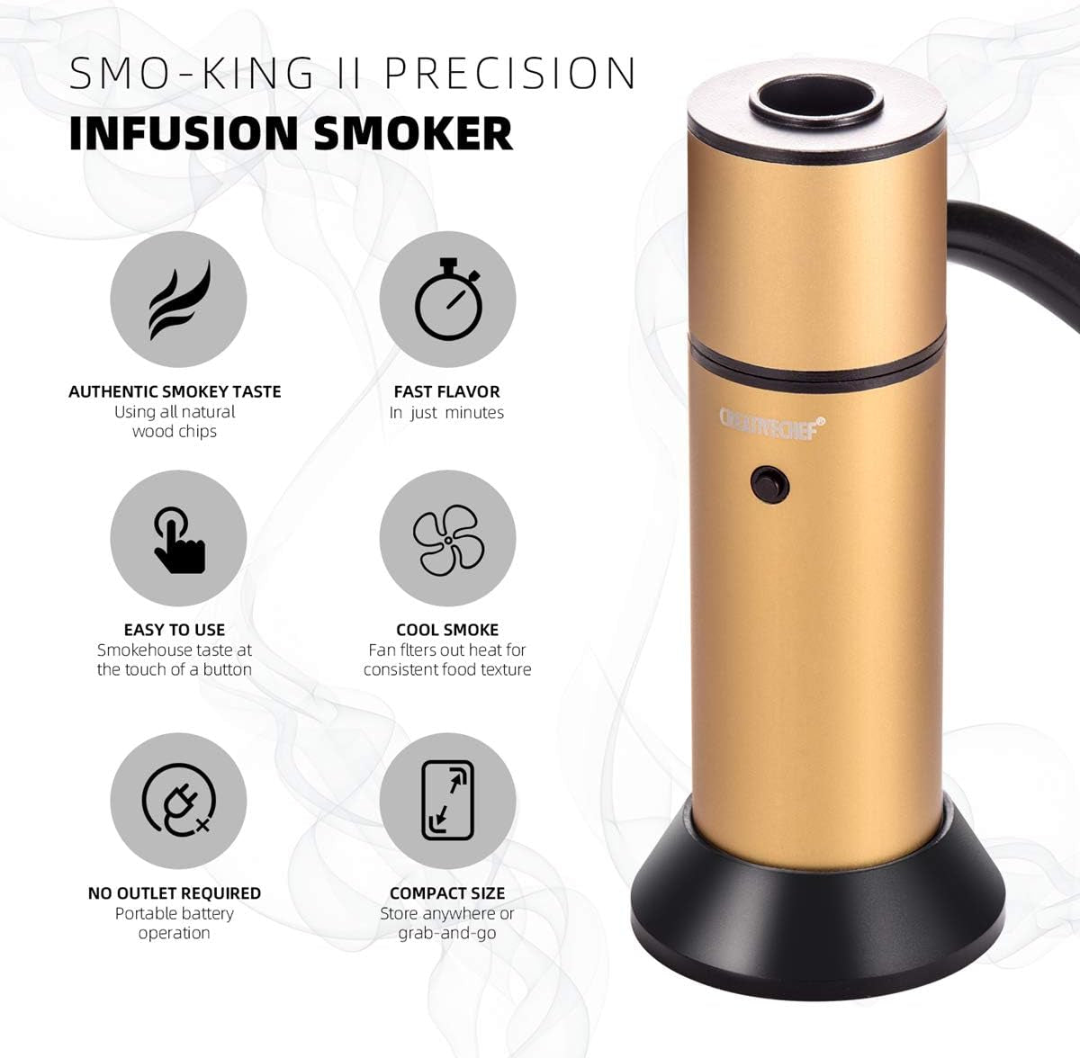  Portable Smoker Gun - Enhance Taste for Meats, Sous Vide, Grills, BBQ, Cocktails & Cheese - Includes Wood Chips (Y-Gold)