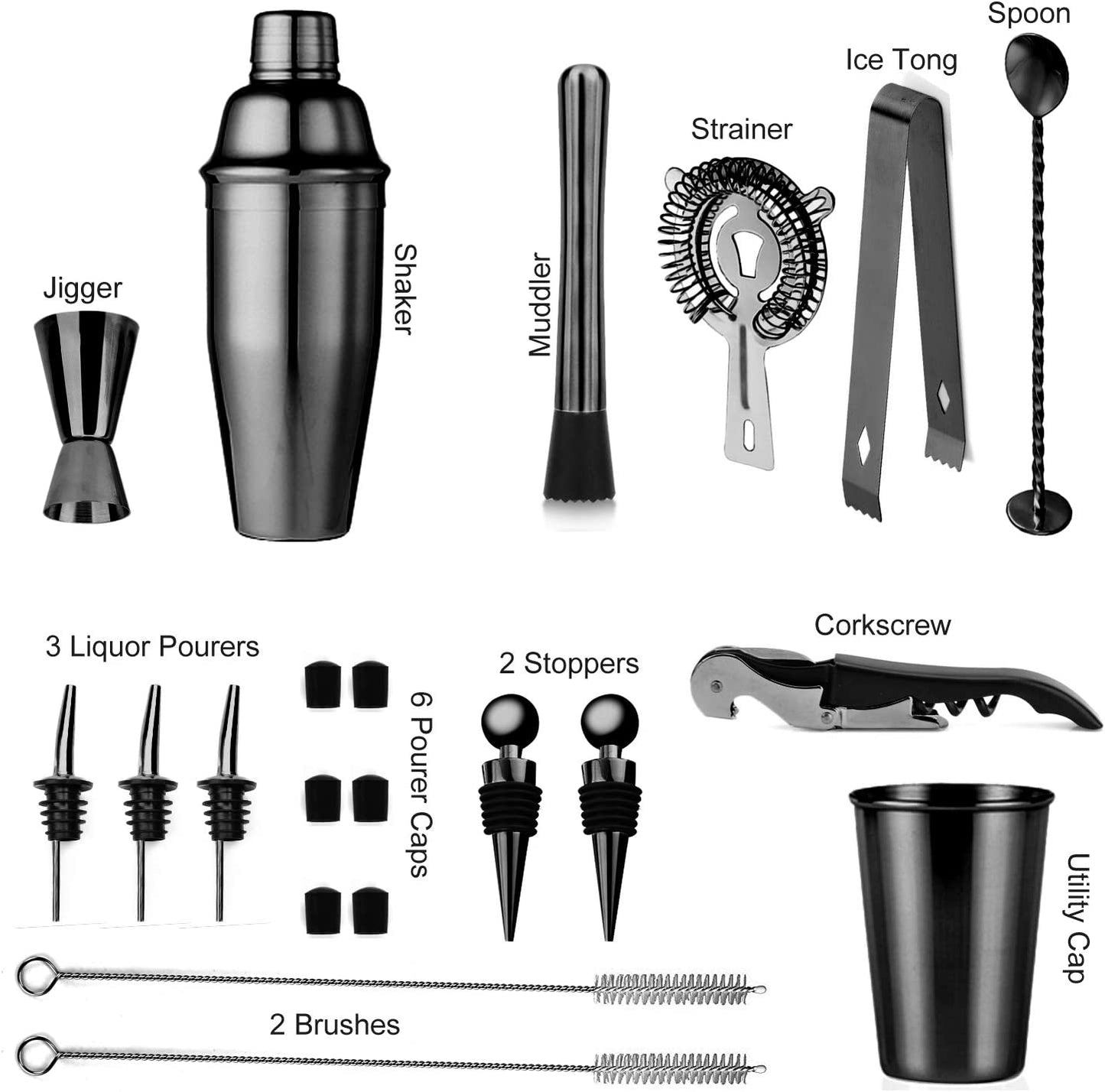 24-Piece Bartender Kit with Stand: Perfect Mixology Bar Kit Cocktail Shaker Set for Drink Mixing, Includes Stainless Steel Bar Tools and All Needed Accessories, Plus Recipes