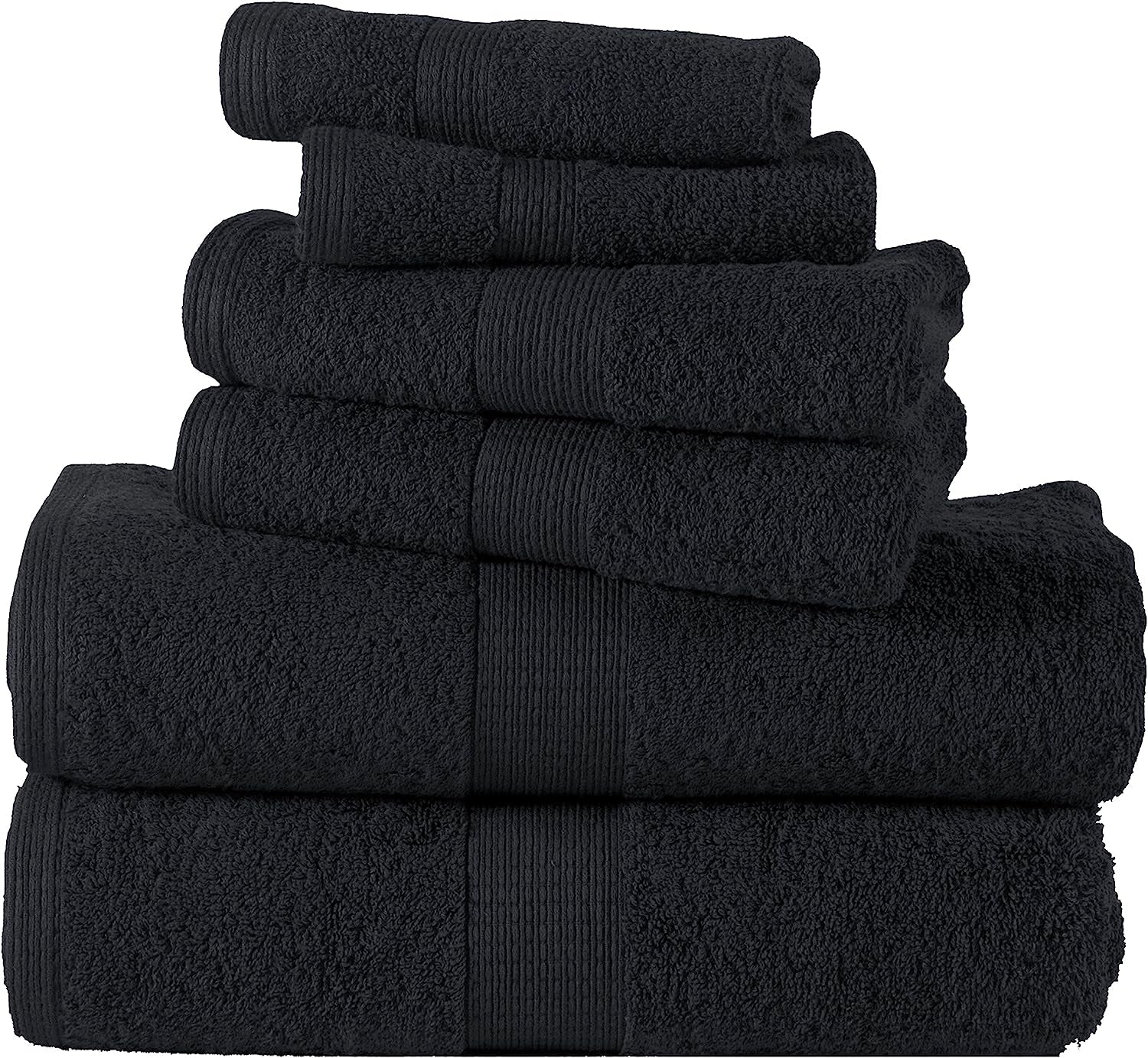 Black Bath Towels for Bathroom Set -100% Cotton 6 Pc Bath Towel Set, Super Absorbent Face Towels, Premium Towel Sets for Bathroom, Soft Bath Towels, 2 Bath Towel, 2 Hand Towels, 2 Wash Cloths