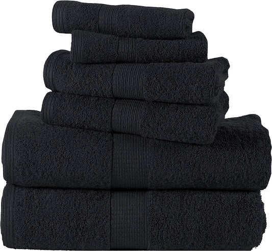 Black Bath Towels for Bathroom Set -100% Cotton 6 Pc Bath Towel Set, Super Absorbent Face Towels, Premium Towel Sets for Bathroom, Soft Bath Towels, 2 Bath Towel, 2 Hand Towels, 2 Wash Cloths