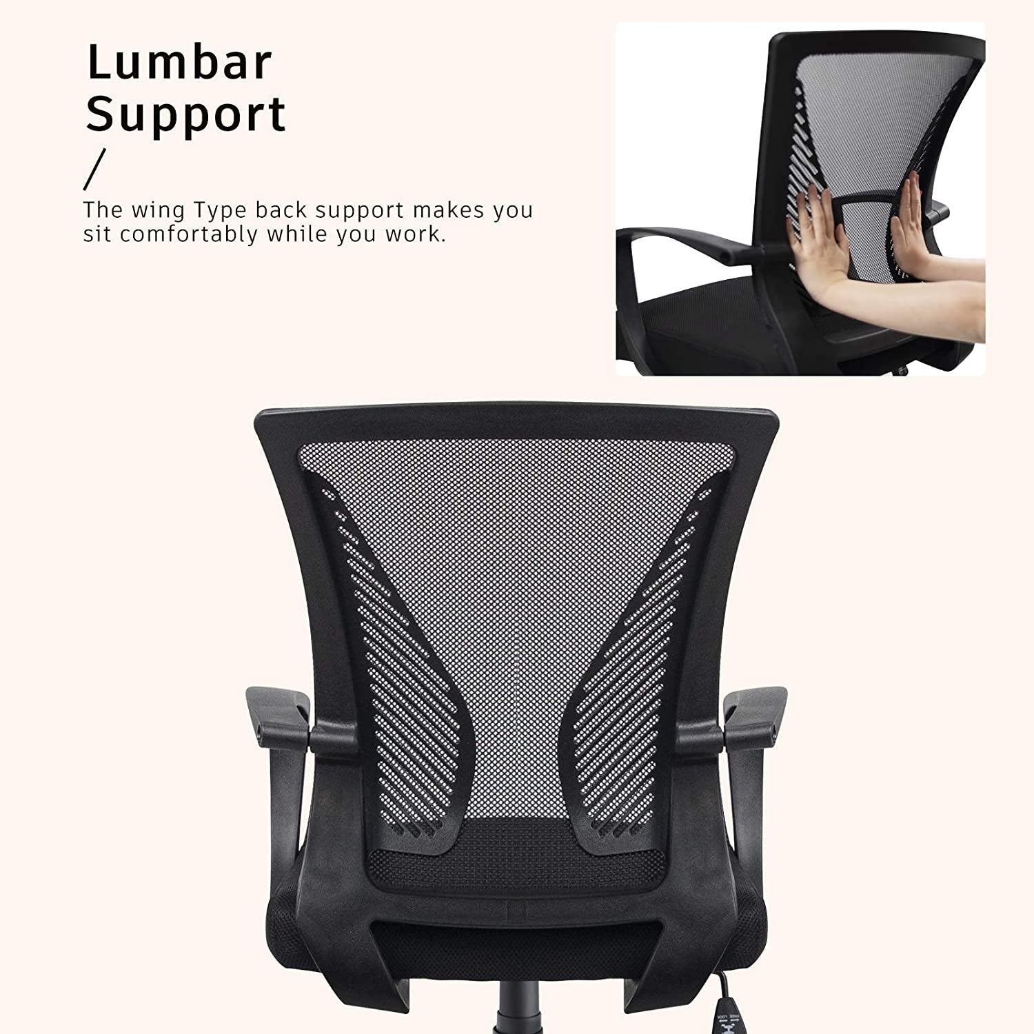 Ergonomic Office Chair with Adjustable Features and Lumbar Support for Adults, Students, and Women - Swivel, Rolling, and Mesh Design - Ideal for Home Office - Black