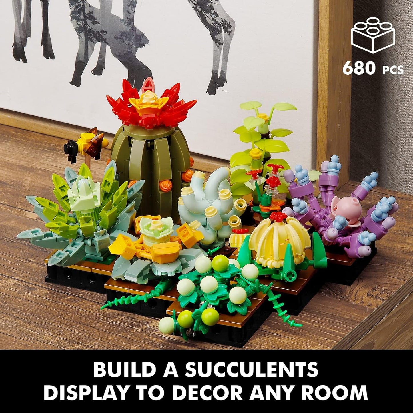 Succulents Plant Decor Building Kit: Build a Bonsai Flower Botanical Display Model Set for Home or Office, Ideal Creative Building Project Gift for Adults with 680 Pieces