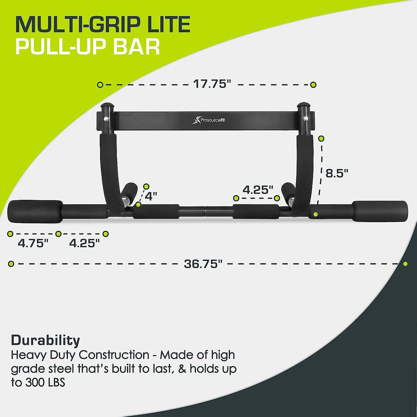 Heavy Duty Multi-Grip Lite Pull Up/Chin Up Bar,  Doorway Upper Body Workout Bar for Home Gyms 24 Inch  -32 Inch  , Black