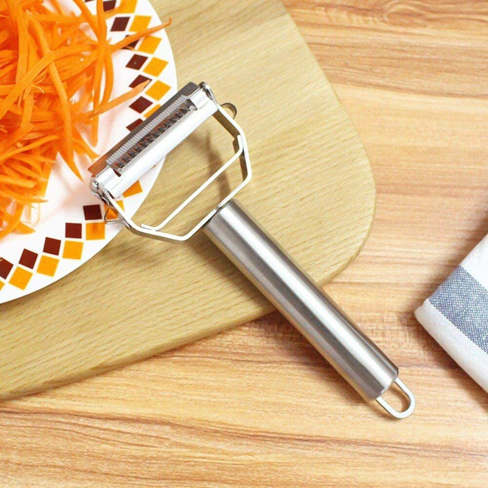 Stainless Steel Julienne Peeler - Double-Sided Blade Vegetable Cutter and Fruit Slicer with Dual Blade, Multifunctional Potato Peeler.