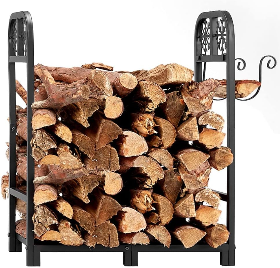 Versatile Indoor and Outdoor 2ft Firewood Rack - Heavy-Duty Firewood Storage Holder for Fireplace, Suitable for Both Metal and Wood, Capable of Supporting up to 200 lbs