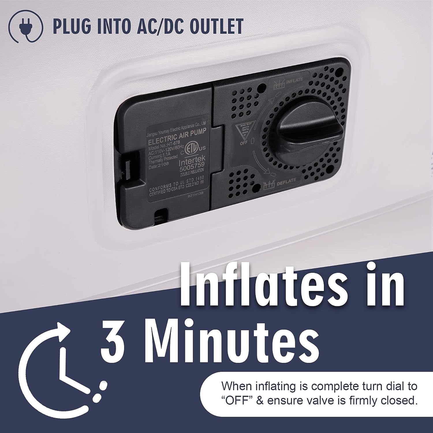 Queen Size Inflatable Air Bed with Built-in Pump, Suitable for 1 or 2 Persons, Premium Flocked Material, Rapid 3-Minute Inflation/Deflation, Ideal for Home and Camping Use, Includes a Convenient Storage Bag.