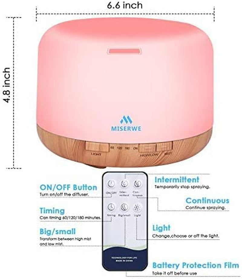 500ml Essential Oil Diffuser with Remote Control: Waterless, Automatic Shut-Off, Adjustable Timing Mode for Home Use.