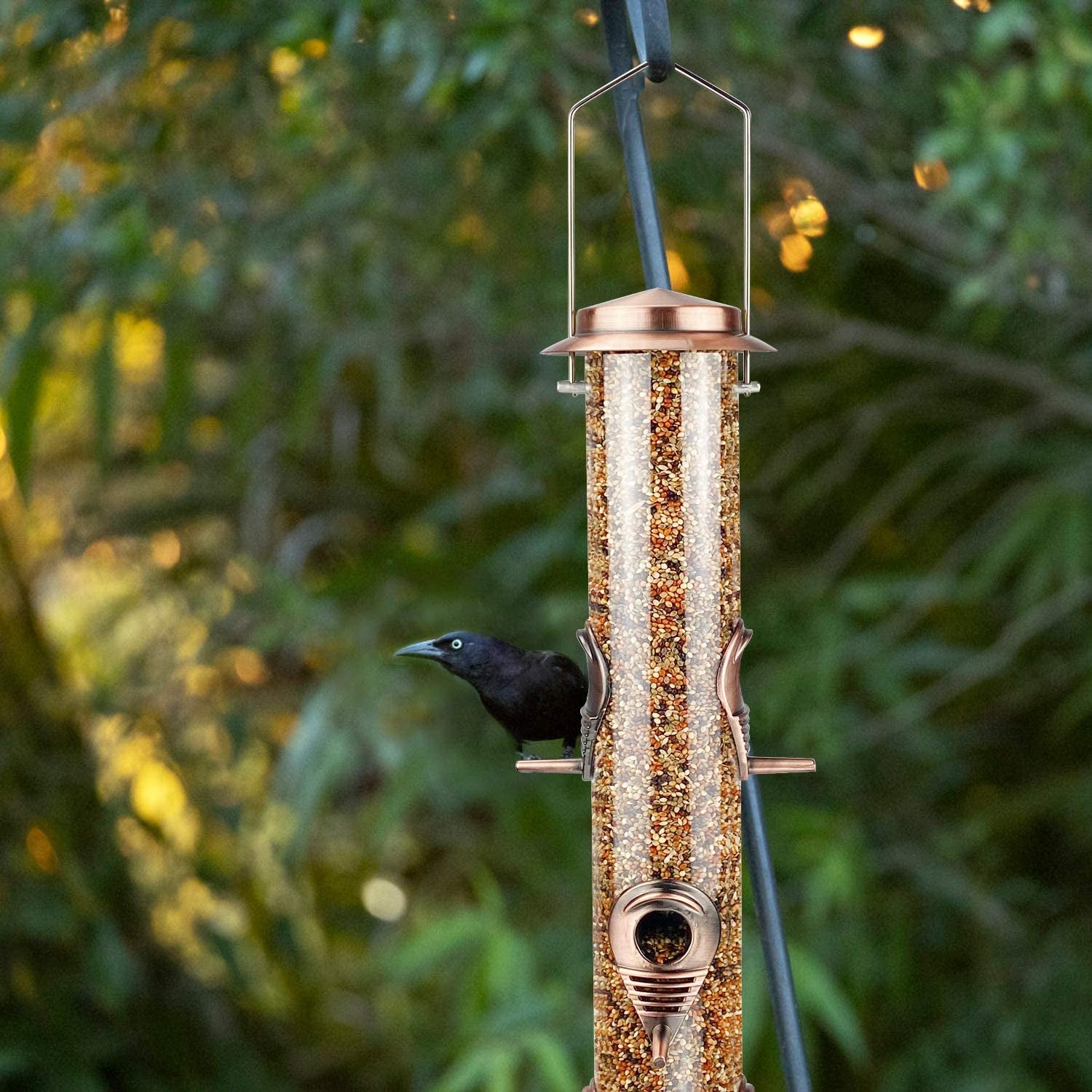 Antique Copper Hanging Bird Feeder - Metal Tube Design with 6 Ports, Attracts Wild Birds to Your Lawn, Garden, and Balcony; Perfect for Outdoor Use