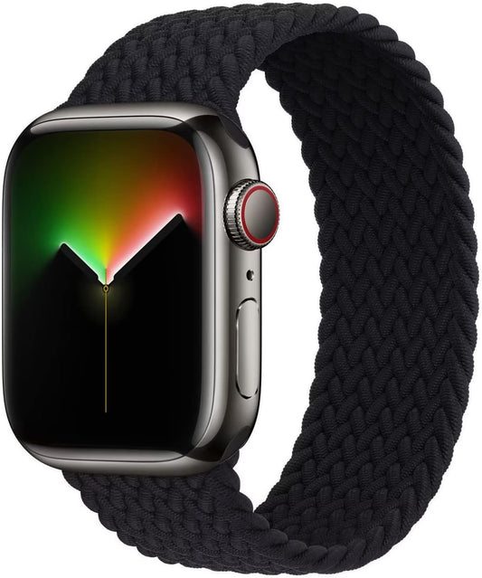 Stretchy Braided Nylon Solo Loop Band - Compatible with Apple Watch Ultra Band 49mm 42mm 44mm 45mm for Men and Women; Suitable for iWatch Series 8 SE 7 6 5 4 3 2 1; Available in Black Color, Size #6.