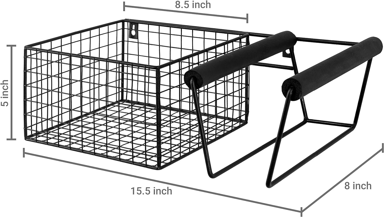 Wall-Mounted Metal Tennis Racket Holder with Integrated Ball Storage Basket 