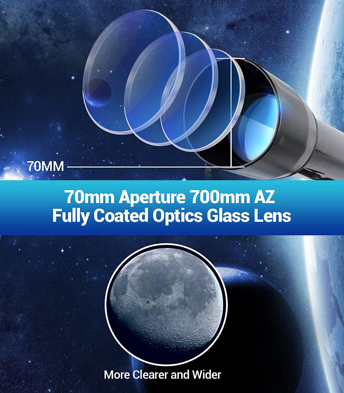 Astronomy Telescopes for Adults, 70mm Aperture 700mm AZ Mount Refractor Telescope for Kids and Beginners with Adjustable Tripod, Nylon Bag, and Phone Adapter