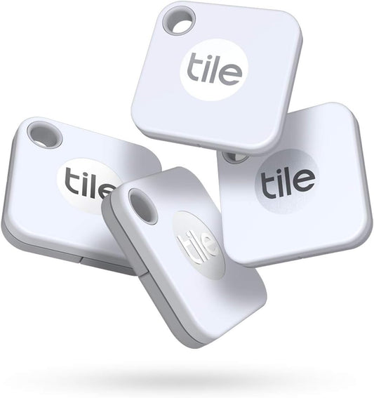 4-Pack Bluetooth Tracker - Find and Locate Keys, Bags, and More; Water Resistant with Replaceable Battery (2020 Edition)