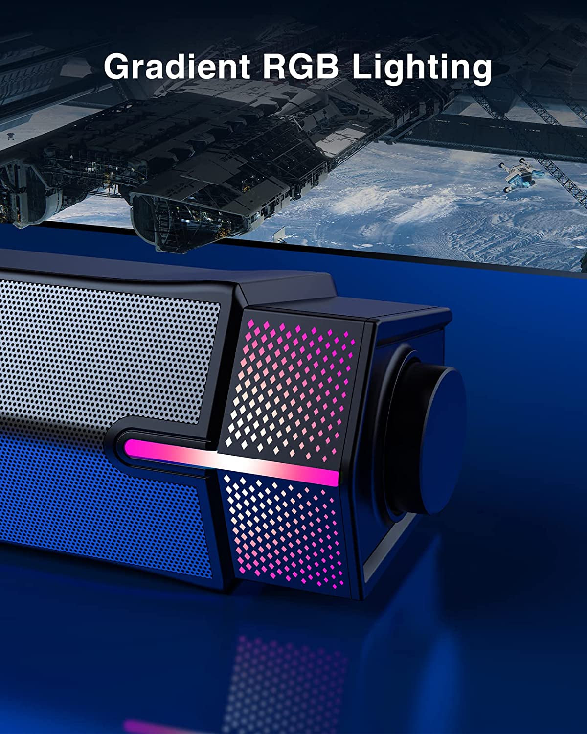 Bluetooth Computer Speakers for PC Desktop Monitor, Wired USB-Powered PC Sound Bar, Delivering Superb Stereo Sound with Customizable Gradient RGB Lighting - Combine or Separate for Maximum Versatility