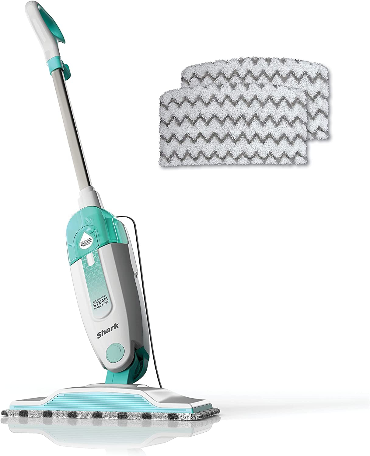 S1000 Steam Mop: Lightweight, Safe for All Sealed Hard Floors (Tile, Hardwood, Stone, Laminate, Vinyl, and More), Includes 2 Machine Washable Dirt Grip Pads, Removable Water Tank - White/Seafoam.