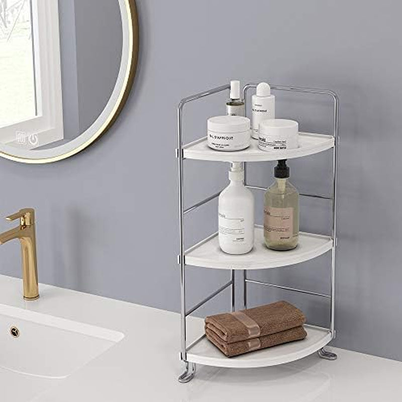 3-Tier Corner Storage Shelf Organizer for Cosmetics, Bathroom, Kitchen, Countertop, Vanity. White.