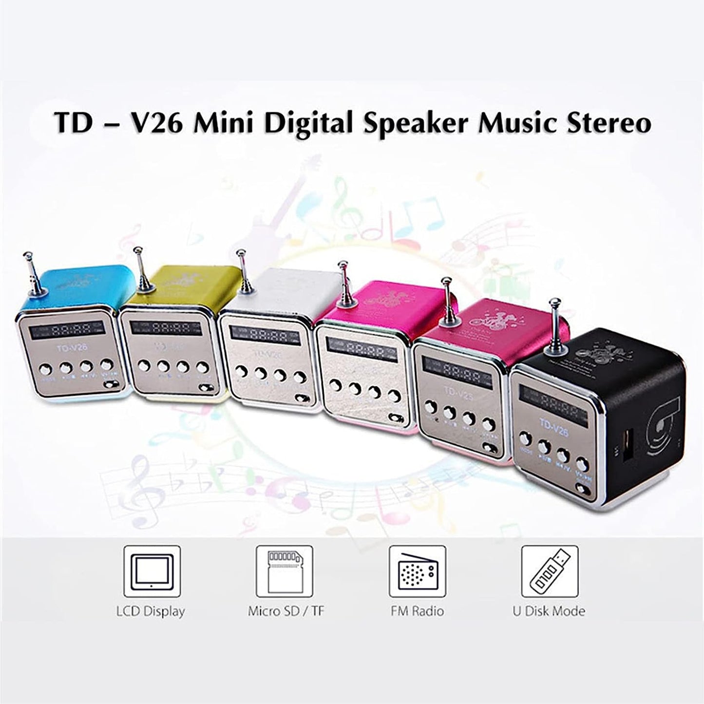 Mini Bluetooth Speaker: Wireless Music Player with FM Radio and Digital Stereo. Supports TF Card, U Disk, and Micro SD for Playback. Portable and Versatile, Black