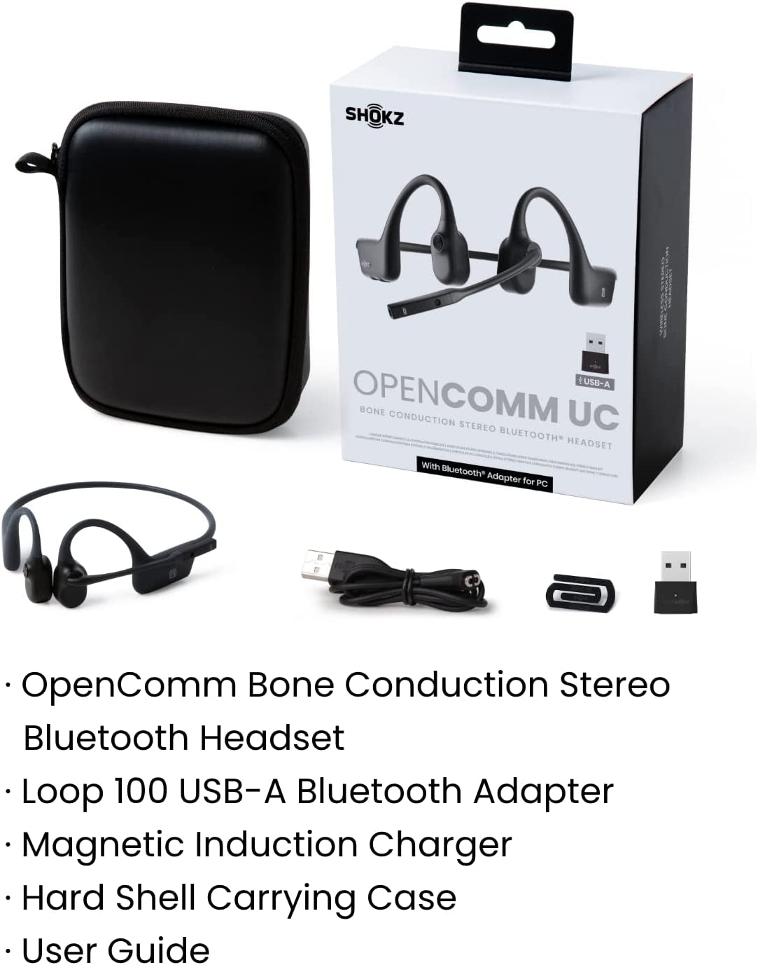 Home Office UC Bone Conduction Bluetooth Stereo Computer Headset with Loop100 USB-A Adapter: Wireless PC Headphones featuring Noise-Canceling Boom Microphone and Convenient Bookmark