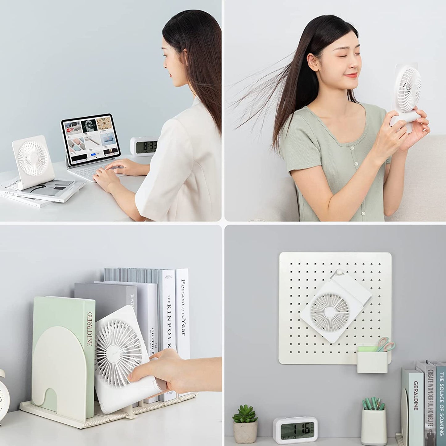 Portable USB Rechargeable Desk Fan: Enjoy the Convenience of a Small and Folding Personal Mini Fan with a 4500mAh Battery. It Provides Strong Wind and Operates Ultra Quietly with 4 Speed Modes, Making it Perfect for Office, Home, and Camping Use in White.