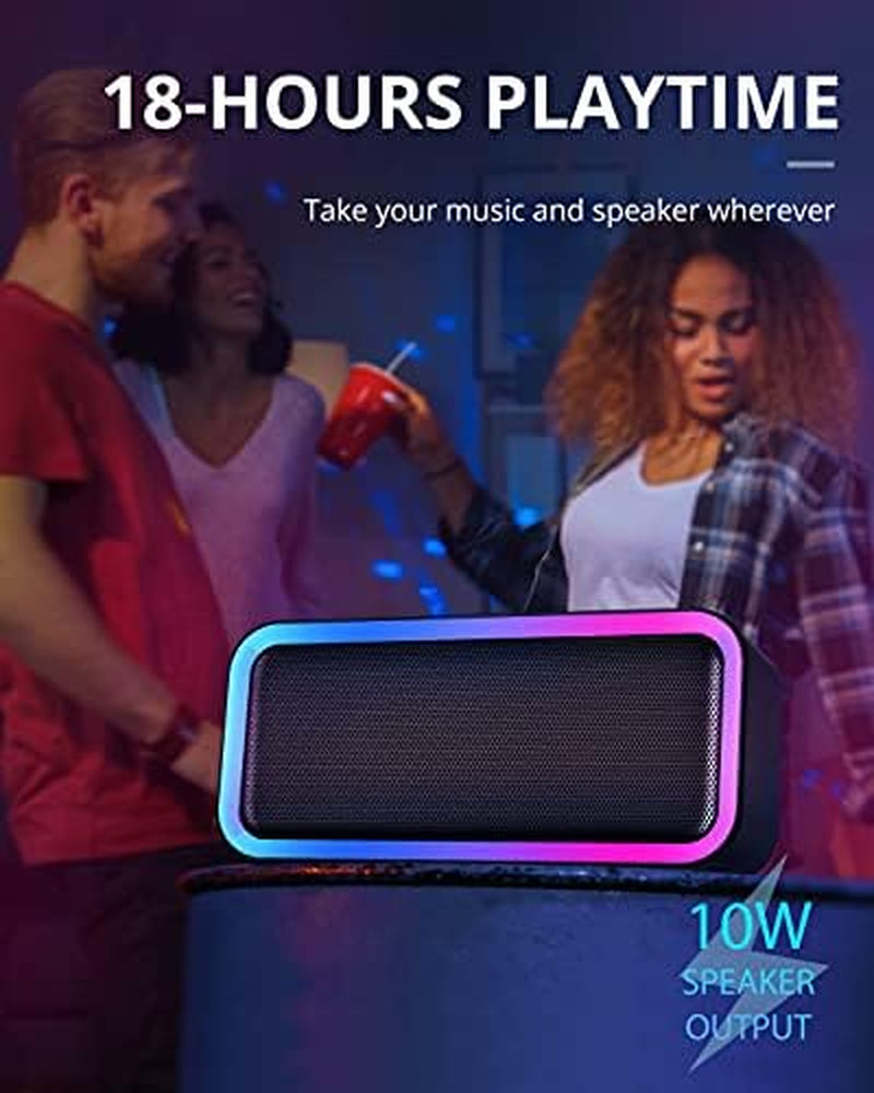 Portable Bluetooth Speaker: IPX5 Waterproof with RGB Lights. Enjoy Hi-Fi Loud Stereo Sound and 18H Playtime.