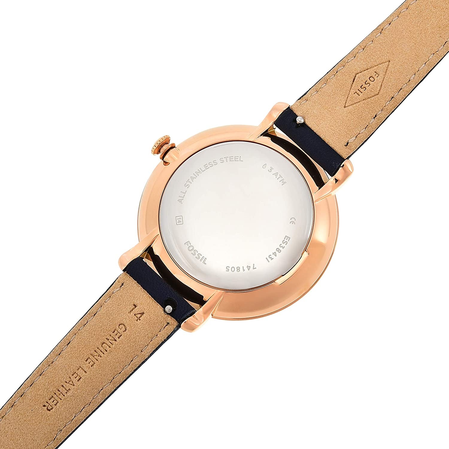 Fossil Women's Watch In Rose Goldtone With Navy Leather Strap