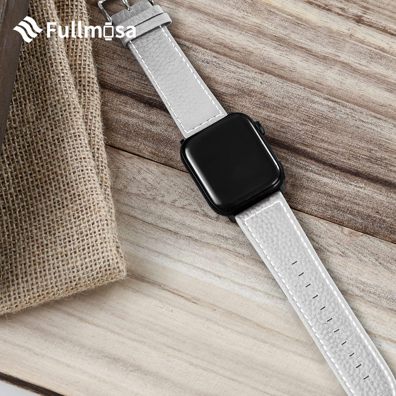 Texture Calf Leather Strap - Compatible with Apple Watch Band 38mm 40mm 41mm; Replacement Band/Strap/Bracelet for iWatch SE/SE2/Series 8/7/6/5/4/3/2/1; Available in White