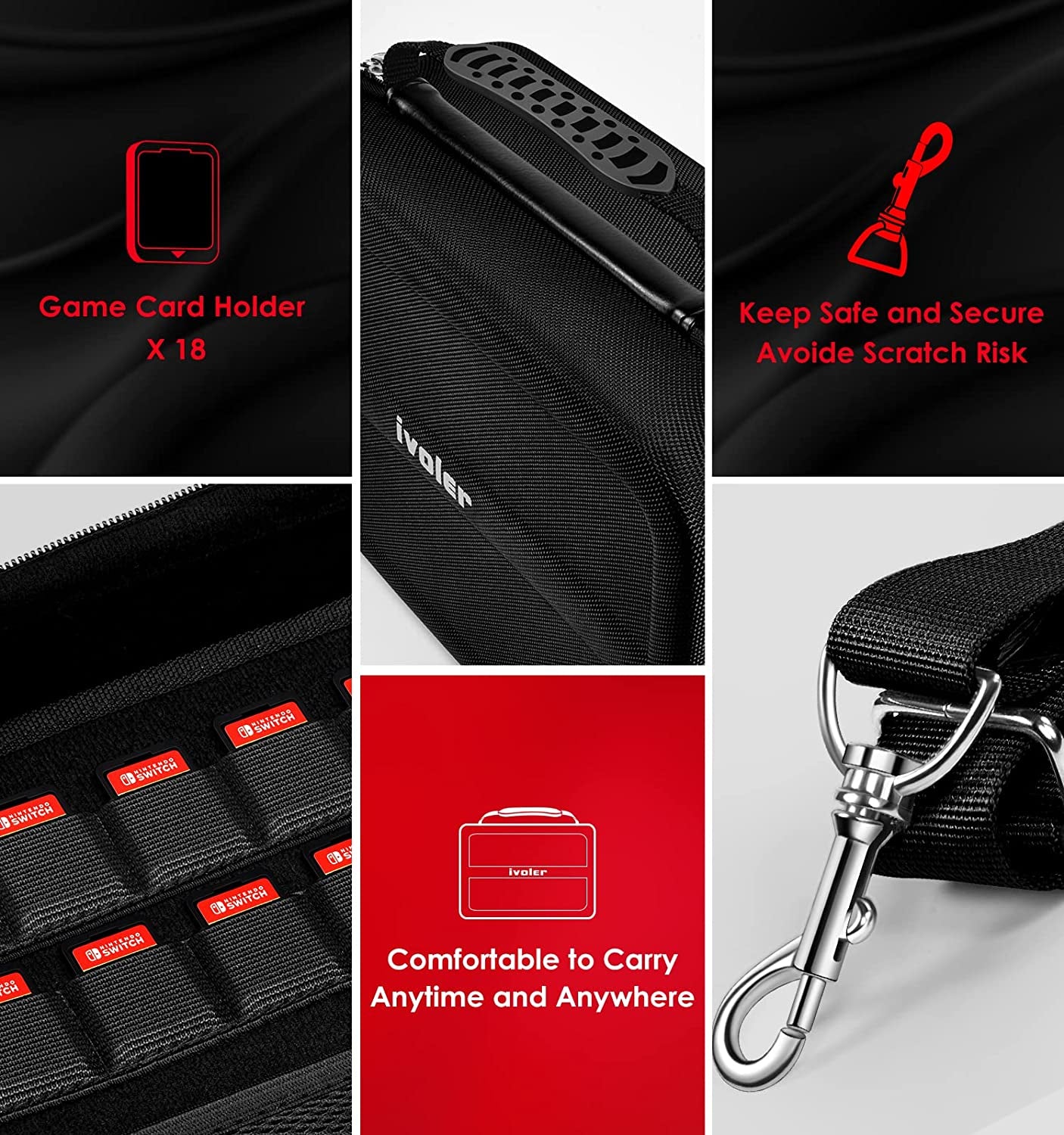  Carrying Storage Case for Nintendo Switch/Switch OLED Model (2021) - Portable Travel Protective Hard Messenger Bag with Soft Lining, Accommodates 18 Games, Switch Console, Pro Controller & Accessories - Black