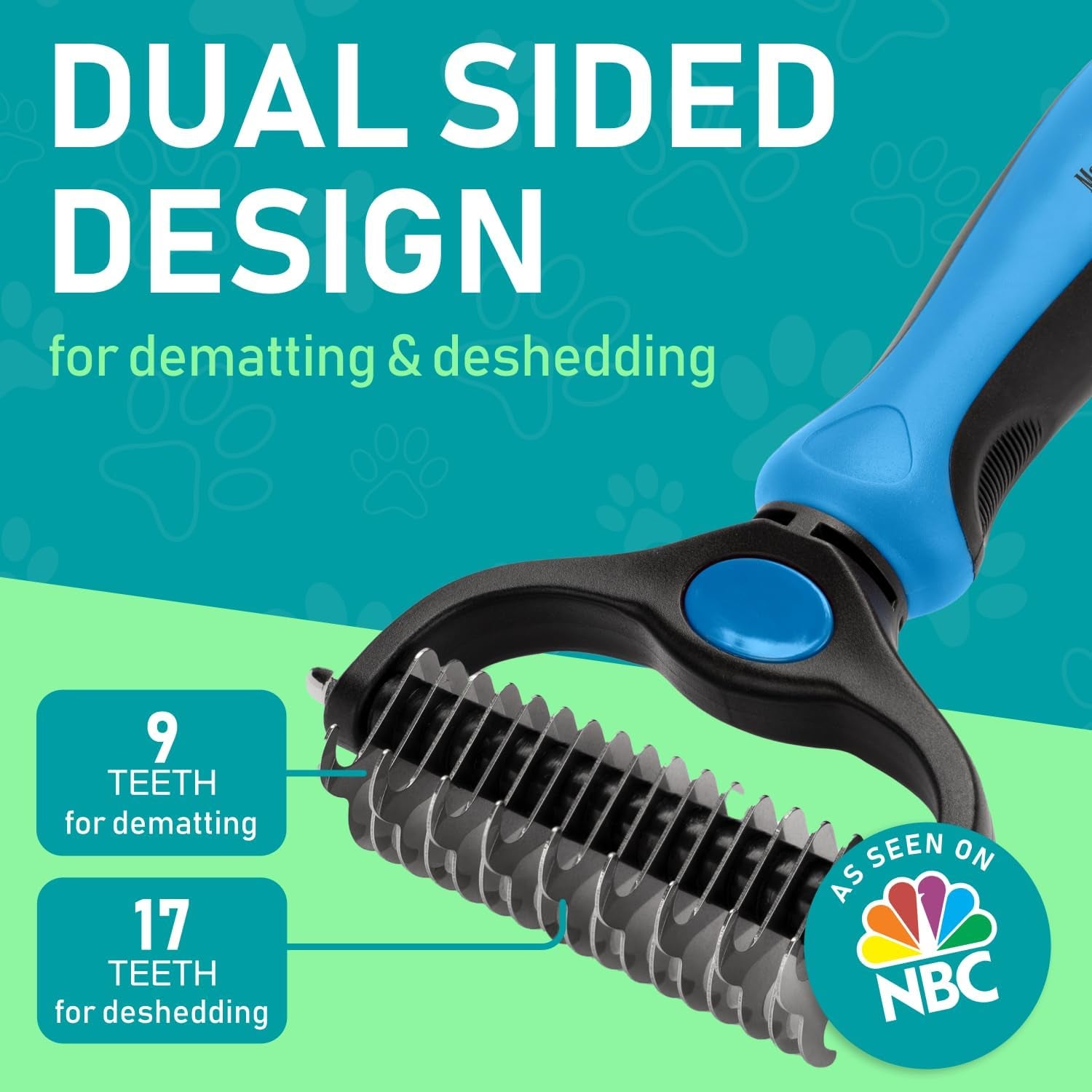 Professional Pet Grooming Brush - Dual-Sided Shedding and Dematting Undercoat Rake Comb for Dogs and Cats, Extra Wide Design, Blue Color