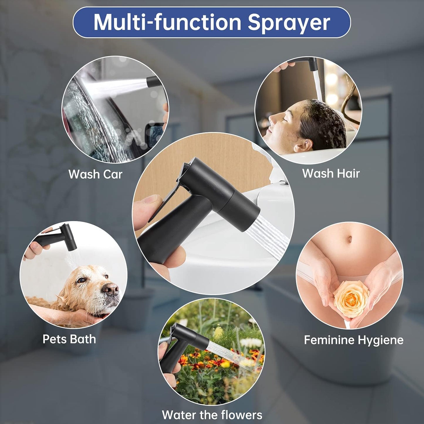 Matte Black Stainless Steel Handheld Bidet Sprayer Set for Toilet - Provides Full Pressure, Leakproof, and Great Water Pressure for Personal Hygiene, Bathing Pets, and More.